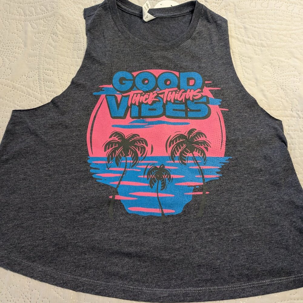 Barbells And Ponytails Crop Racer Back Tank Top "Good Vibes" NEW Sz M
